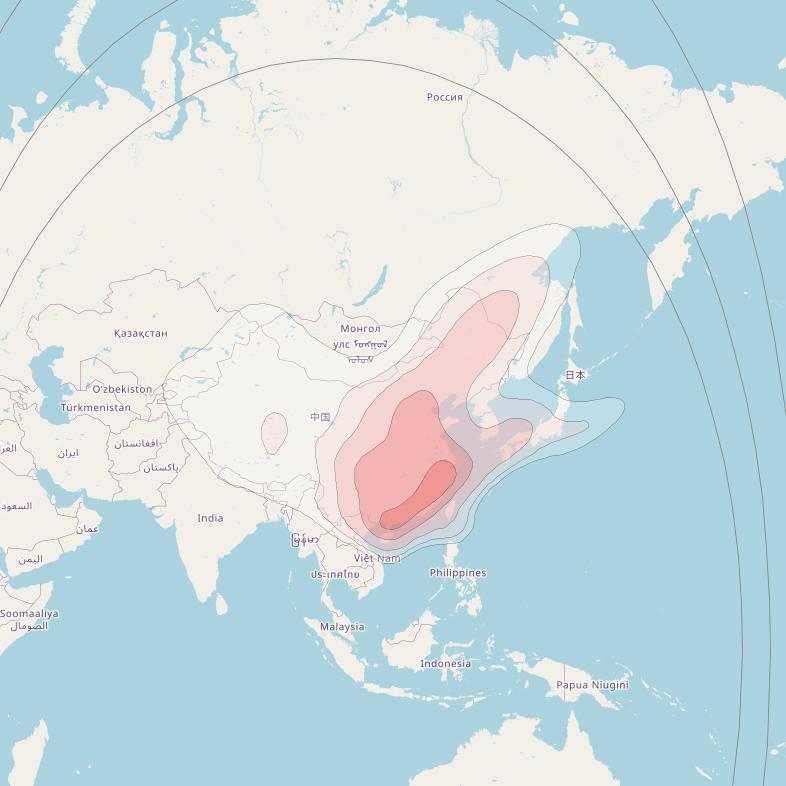 AsiaSat 5 at 101° E downlink Ku-band East Asia Beam coverage map