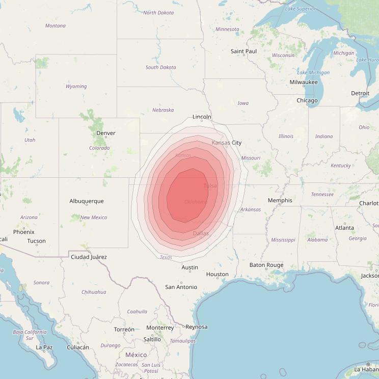 Echostar 10 at 110° W downlink Ku-band Spot OklahomaT25 Beam coverage map