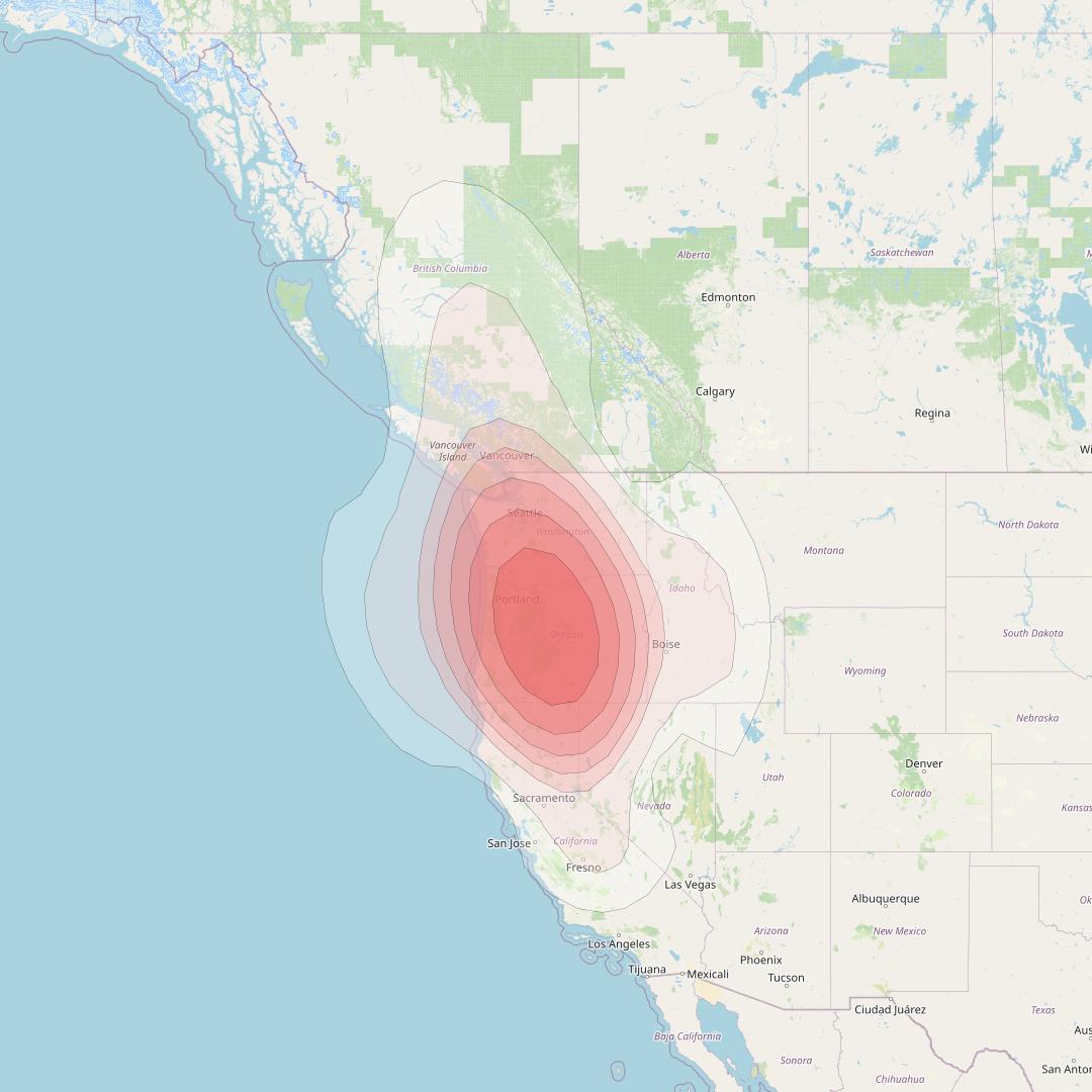 Echostar 10 at 110° W downlink Ku-band Spot OregonT44 Beam coverage map