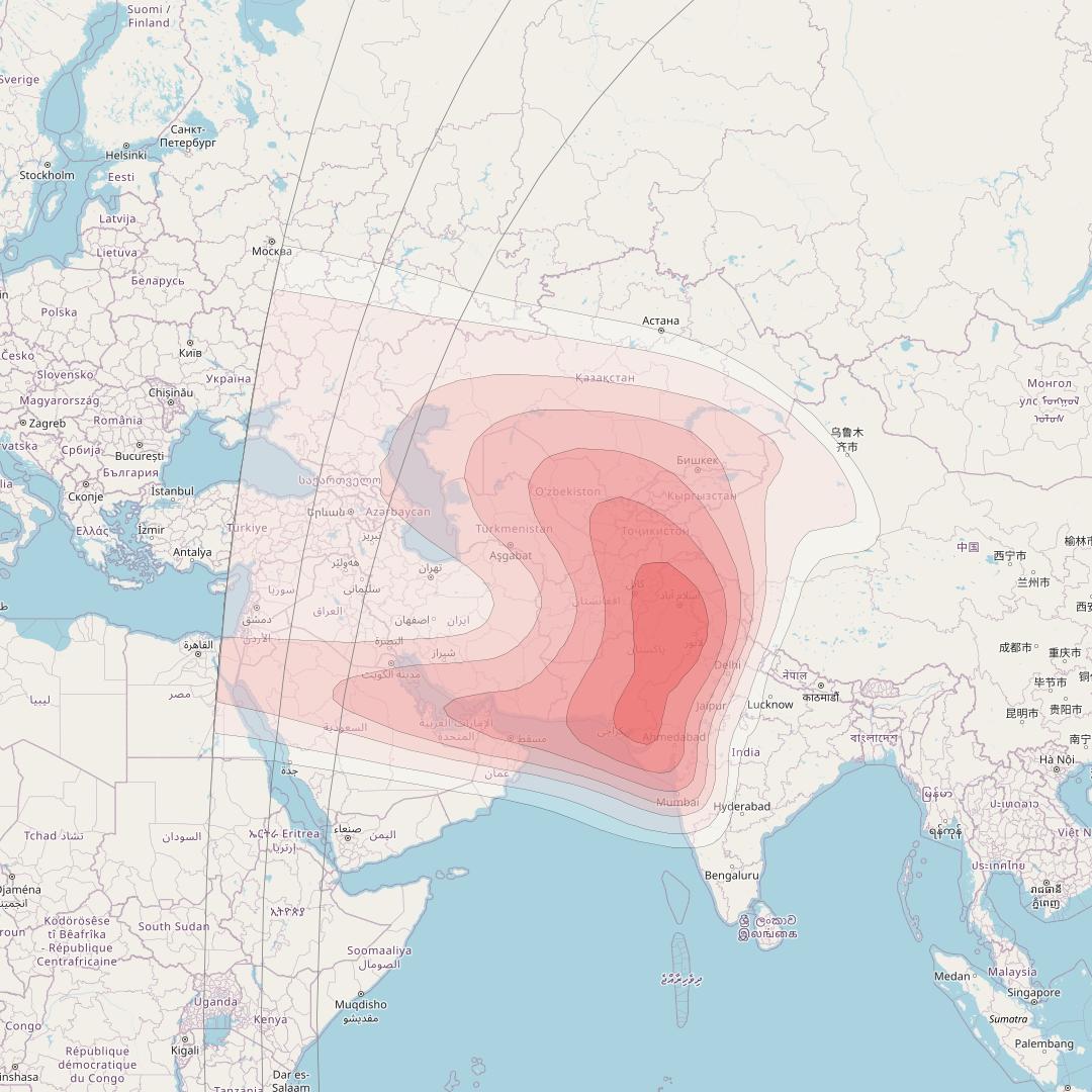 Koreasat 5A at 113° E downlink Ku-band South Asia beam coverage map