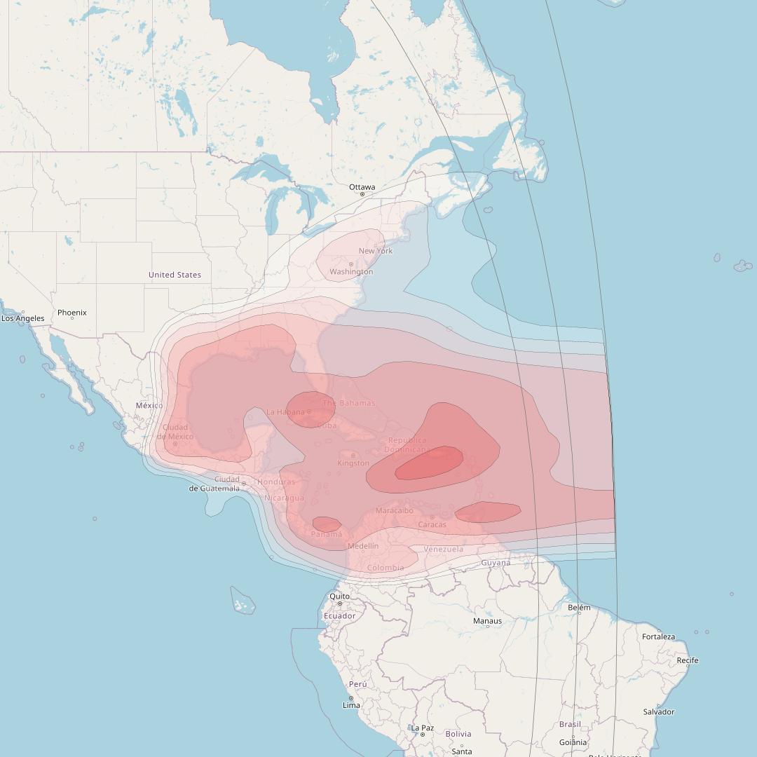 AMC 21 at 125° W downlink Ku-band Caribbean Beam coverage map