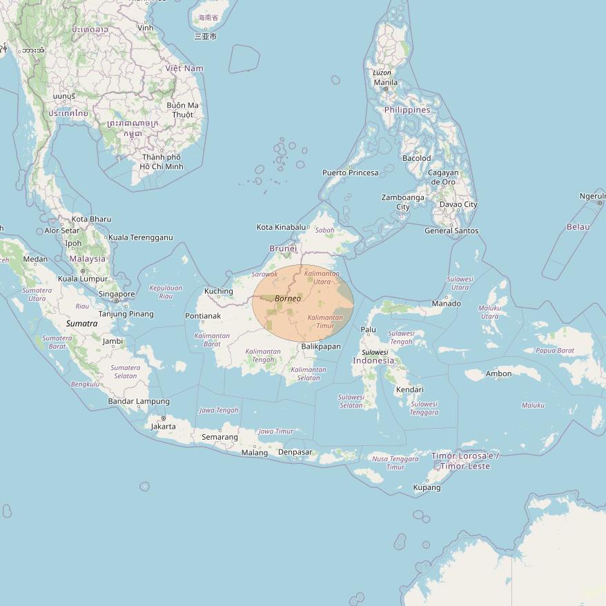 JCSat 1C at 150° E downlink Ka-band S08 (North Kalimantan/RHCP/A) User Spot beam coverage map