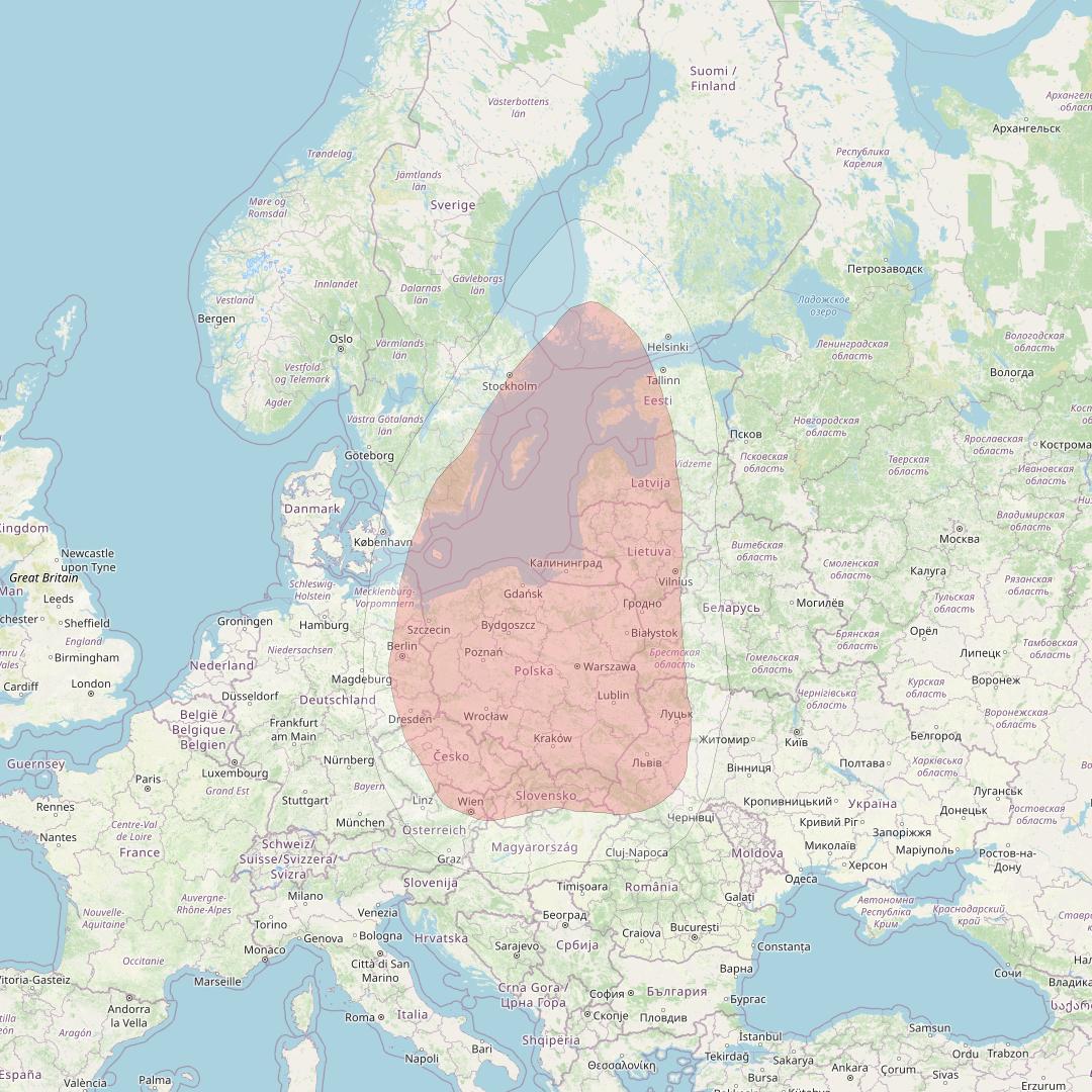 Astra 1KR at 19° E downlink Ku-band Spot 1 Beam (Poland) coverage map
