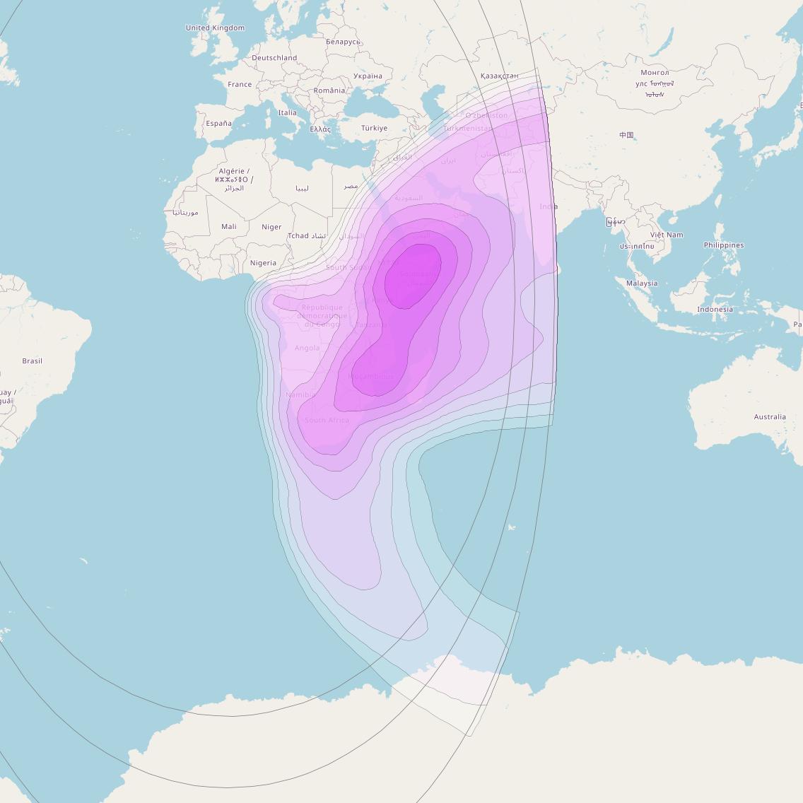 Intelsat 10-02 + MEV2 at 1° W downlink C-band South East Zone Beam coverage map