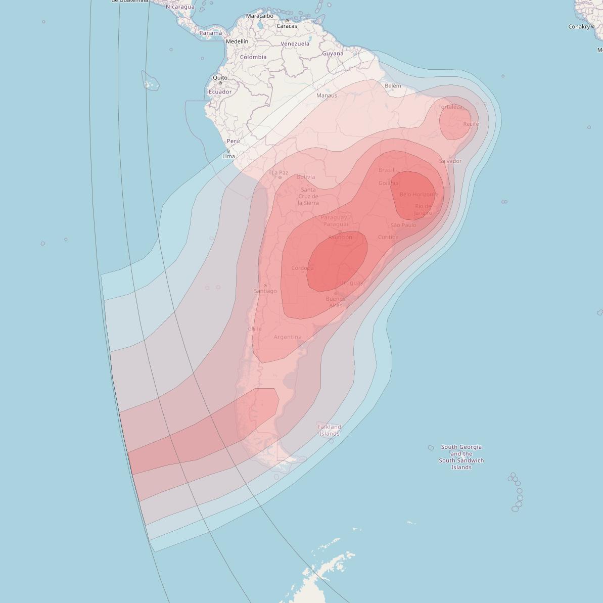 NSS 7 at 20° W downlink Ku-band South Cone Beam coverage map
