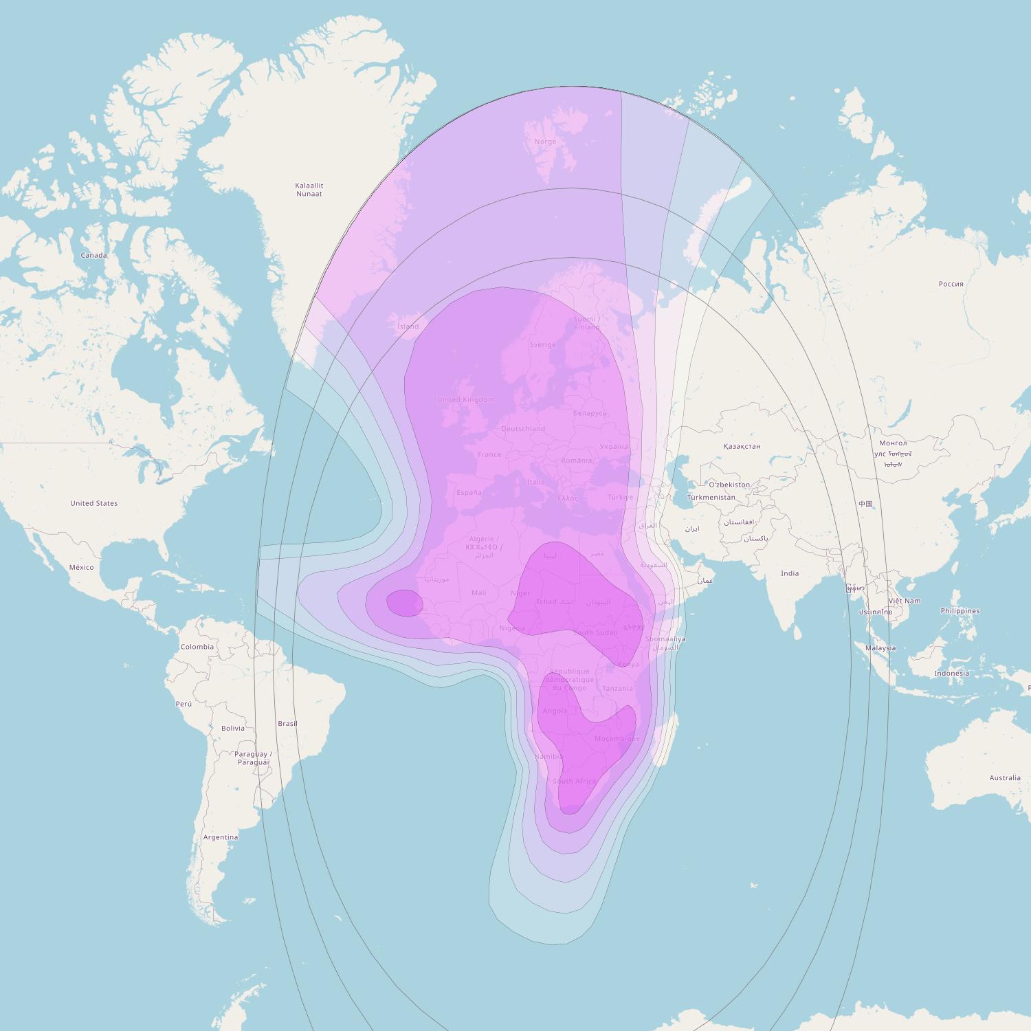 Angosat 2 at 23° E downlink C-band Europe and Africa beam coverage map