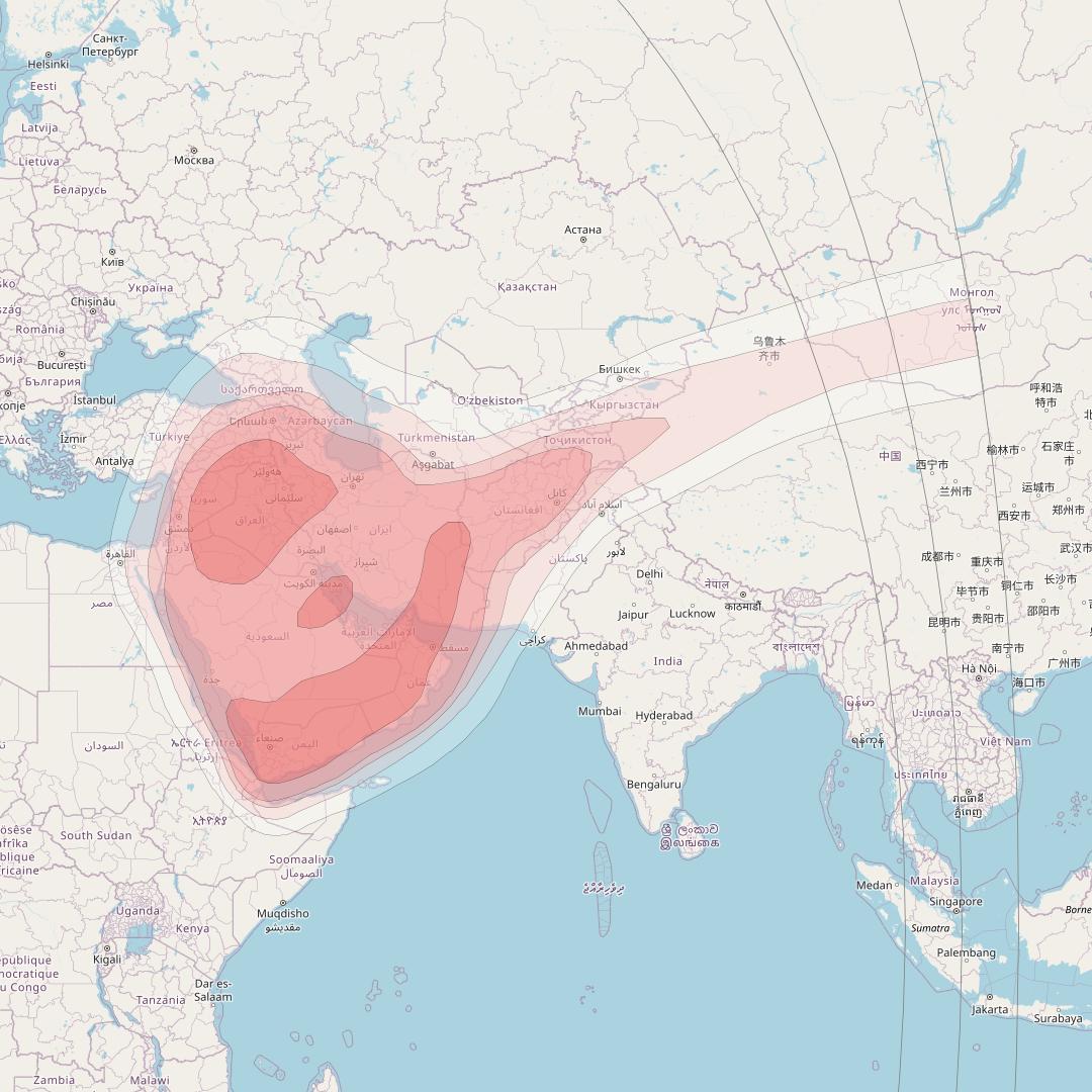 Astra 2E at 28° E downlink Ku-band Middle East beam coverage map