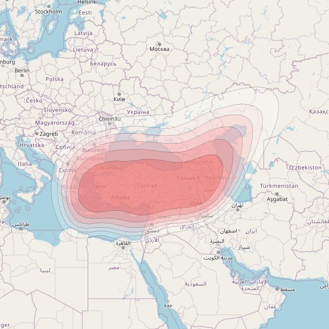 Turksat 5A at 31° E downlink Ku-band Turkey beam coverage map
