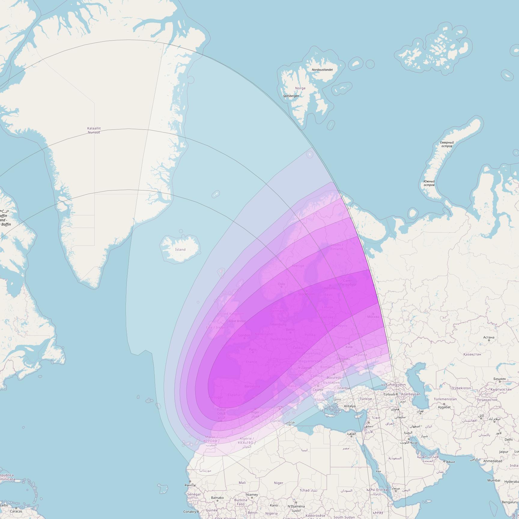 Intelsat 35e at 34° W downlink C-band C1 User Spot beam coverage map