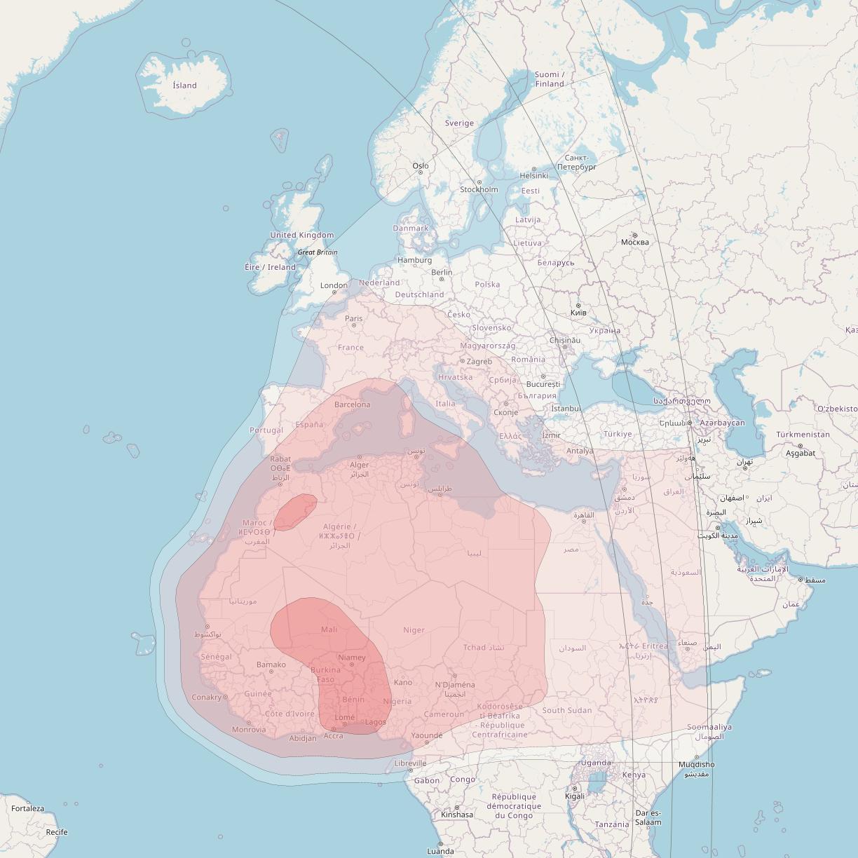 Intelsat 35e at 34° W downlink Ku-band Africa/Europe beam coverage map