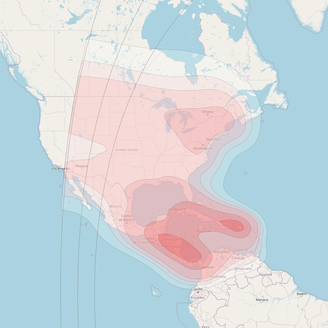 Telstar 11N at 37° W downlink Ku-band North and Central America beam coverage map