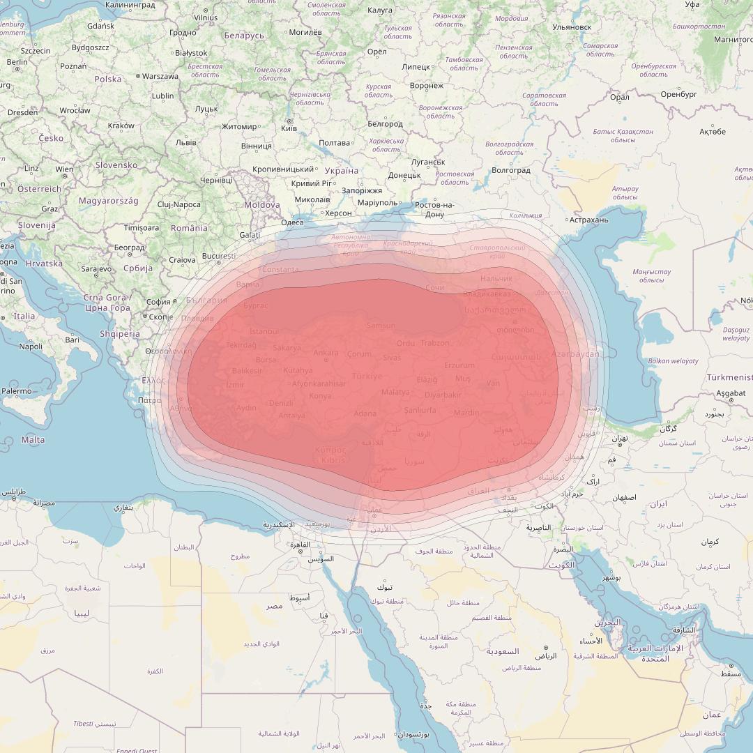 Turksat 5B at 42° E downlink Ku-band Turkey beam coverage map