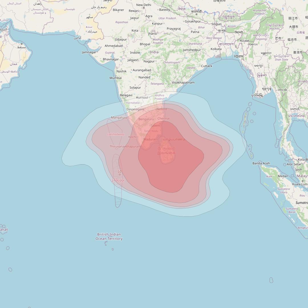 Azerspace 2 at 45° E downlink Ku-band Sri Lanka beam coverage map