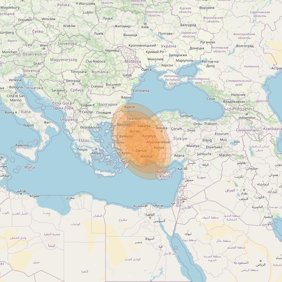 Al Yah 2 at 48° E downlink Ka-band Spot 01 User beam coverage map
