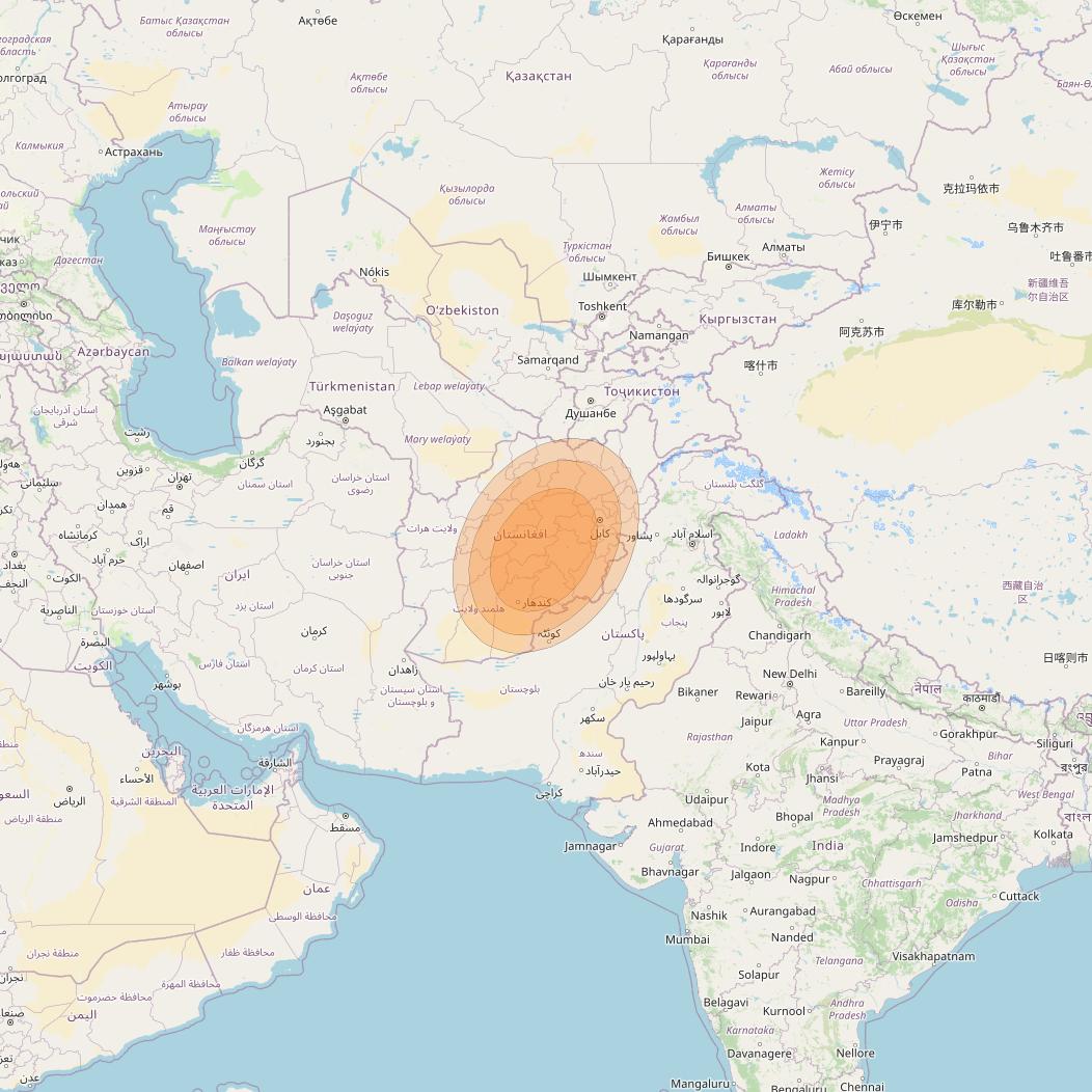 Al Yah 2 at 48° E downlink Ka-band Spot 11 User beam coverage map