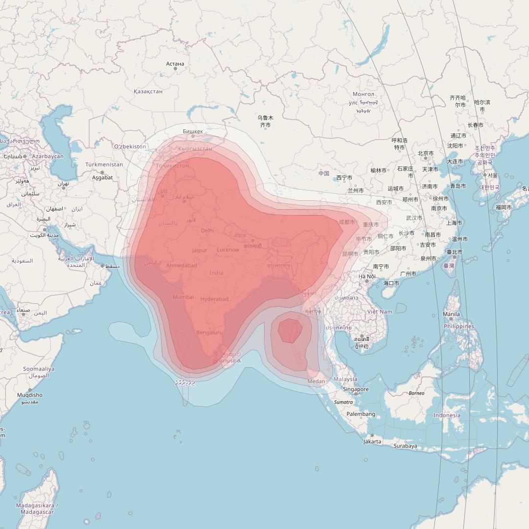 GSAT 31 at 48° E downlink Ku-band India beam coverage map