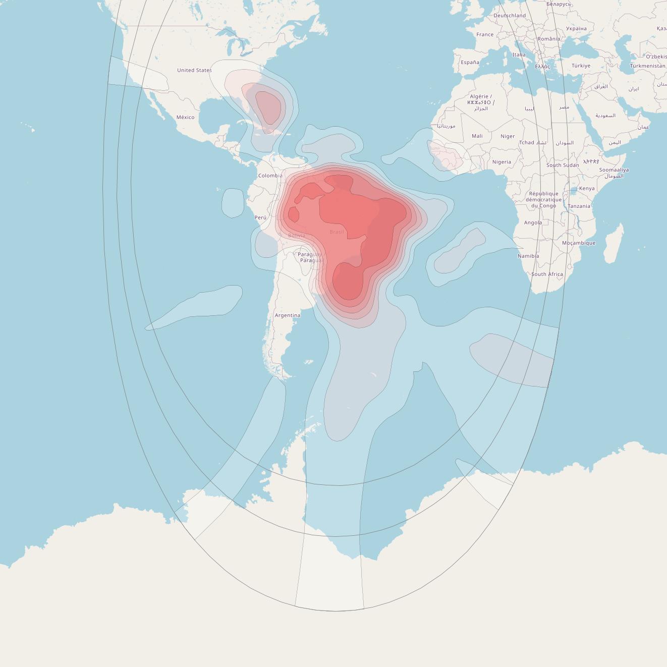 Intelsat 9 at 50° W downlink Ku-band Brazil beam coverage map