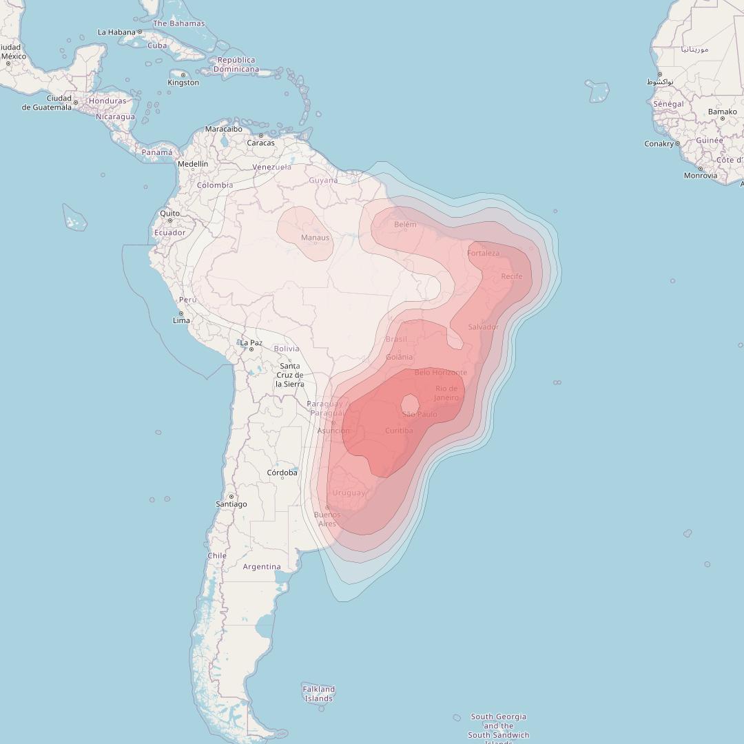 Intelsat 34 at 55° W downlink Ku-band Brazil (BKH) beam coverage map