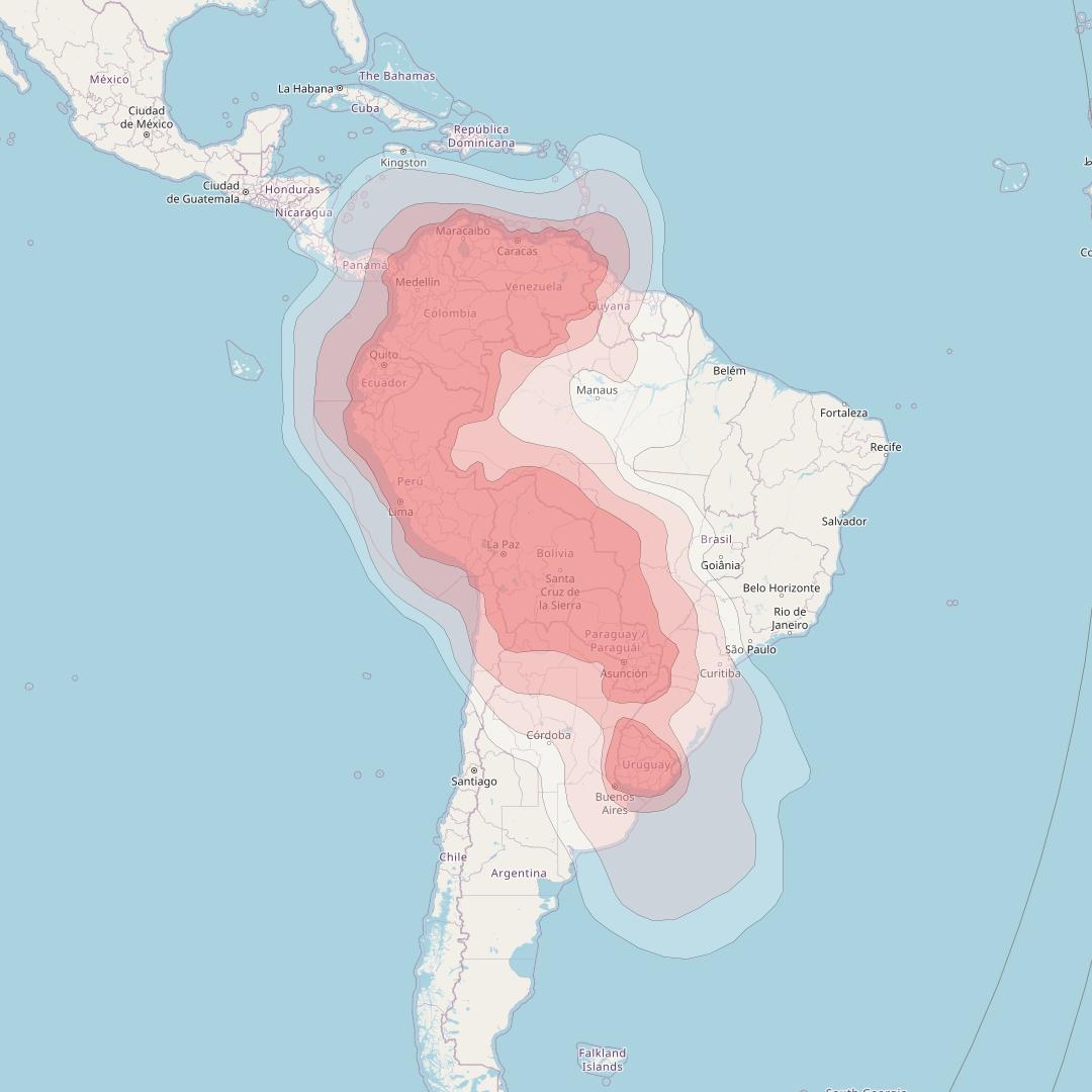 Tupac Katari 1 at 87° W downlink Ku-band Regional Beam coverage map