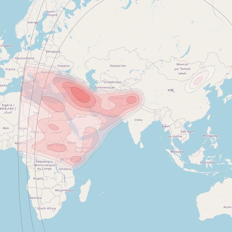 Chinasat 12 at 88° E downlink Ku-band Middle East and North Africa beam coverage map