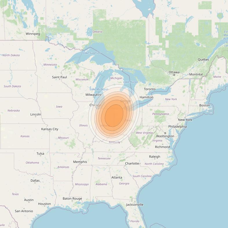 Directv 14 at 99° W downlink Ka-band Spot A09R (Fort Wayne) beam coverage map