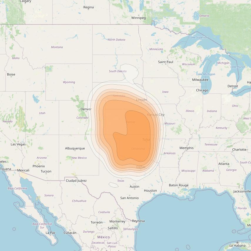 Directv 14 at 99° W downlink Ka-band Spot A18L (Oklahoma City) beam coverage map